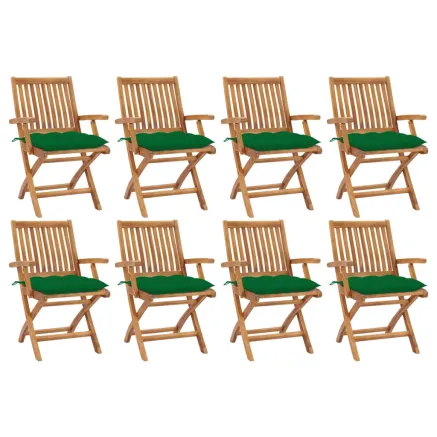 Chaises pliables de jardin avec coussins lot de 8 Teck solide