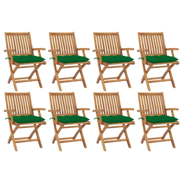 Chaises pliables de jardin avec coussins lot de 8 Teck solide