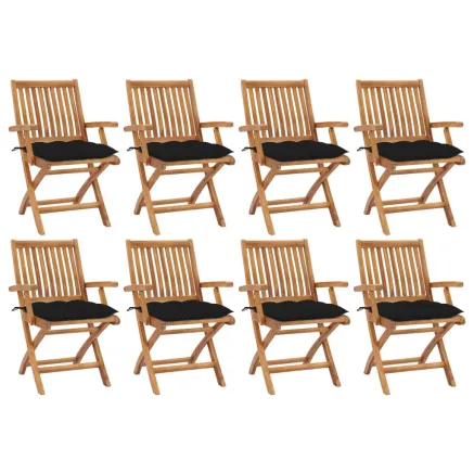 Chaises pliables de jardin avec coussins lot de 8 Teck solide