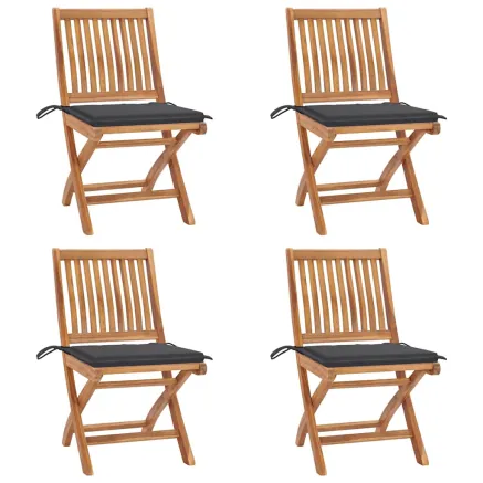 Chaises pliables de jardin avec coussins lot de 4 Teck solide