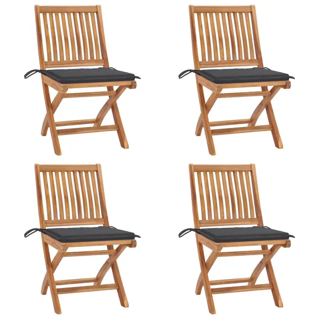 Chaises pliables de jardin avec coussins lot de 4 Teck solide
