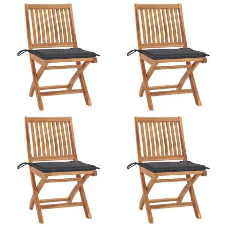 Chaises pliables de jardin avec coussins lot de 4 Teck solide