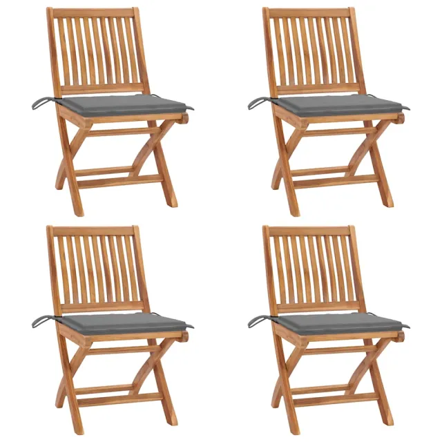 Chaises pliables de jardin avec coussins lot de 4 Teck solide