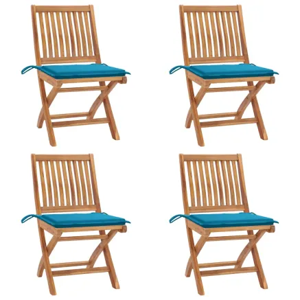 Chaises pliables de jardin avec coussins lot de 4 Teck solide