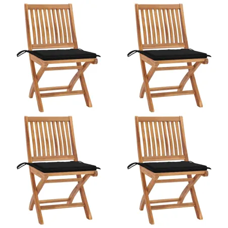 Chaises pliables de jardin avec coussins lot de 4 Teck solide