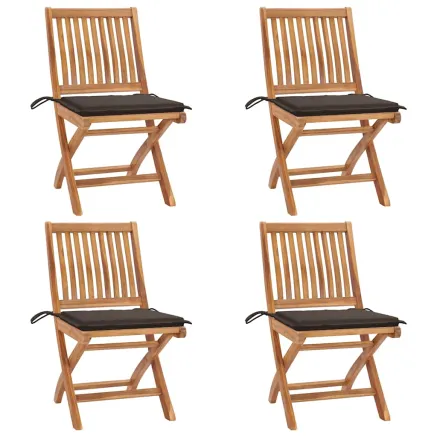 Chaises pliables de jardin avec coussins lot de 4 Teck solide