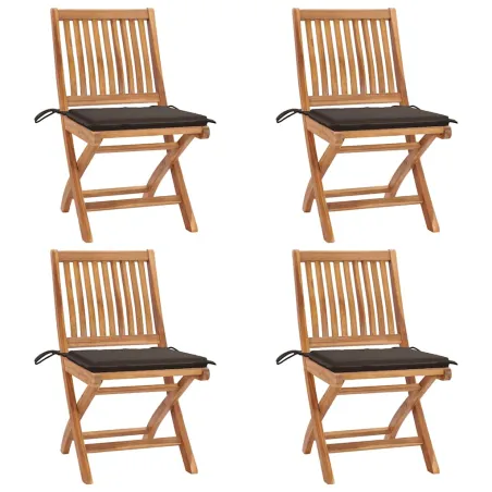 Chaises pliables de jardin avec coussins lot de 4 Teck solide