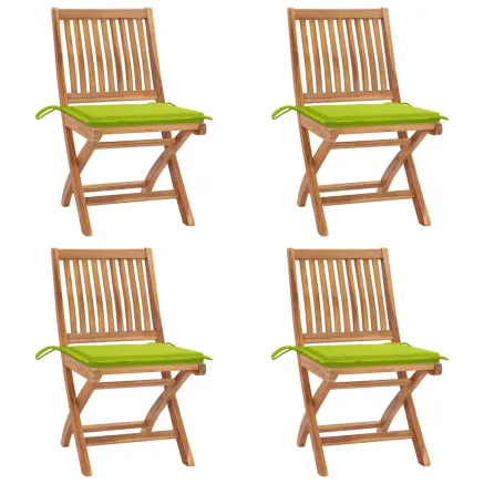 Chaises pliables de jardin avec coussins lot de 4 Teck solide