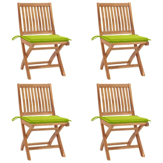 Chaises pliables de jardin avec coussins lot de 4 Teck solide