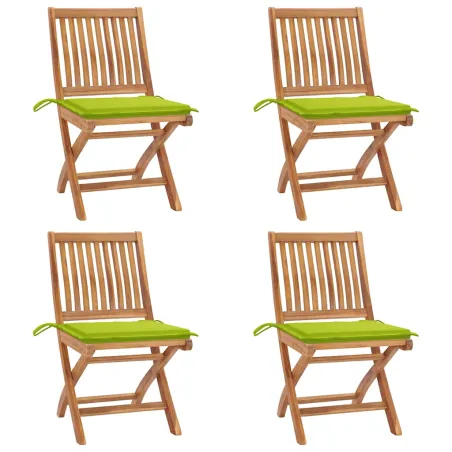 Chaises pliables de jardin avec coussins lot de 4 Teck solide