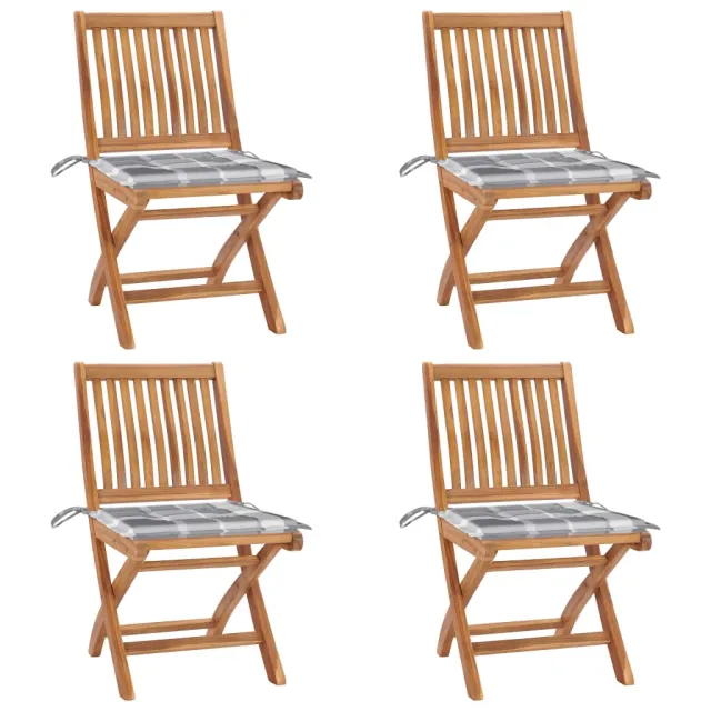 Chaises pliables de jardin avec coussins lot de 4 Teck solide