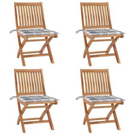 Chaises pliables de jardin avec coussins lot de 4 Teck solide