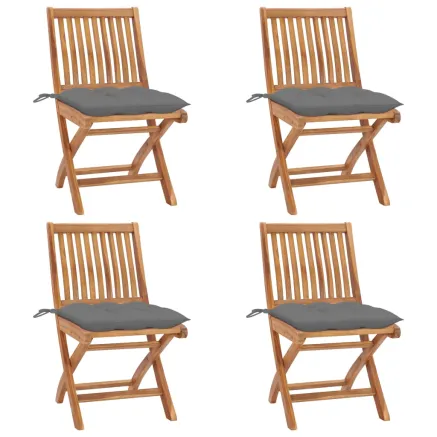 Chaises pliables de jardin avec coussins lot de 4 Teck solide