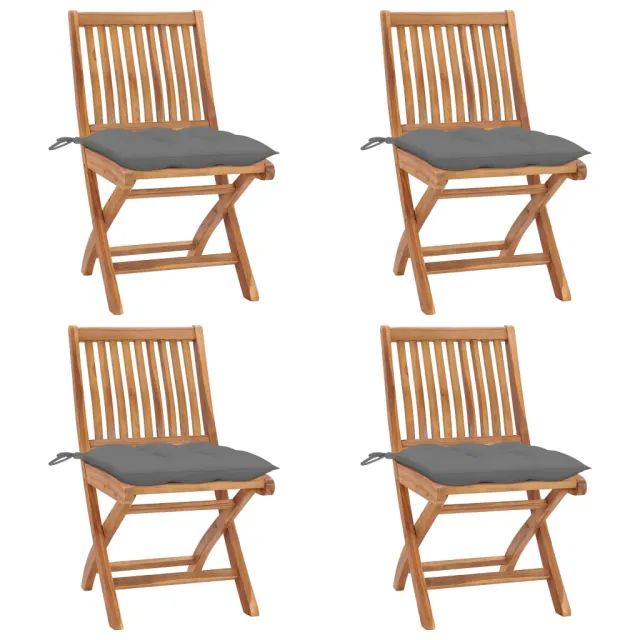 Chaises pliables de jardin avec coussins lot de 4 Teck solide