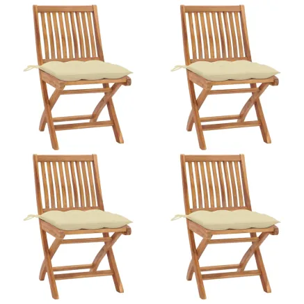 Chaises pliables de jardin avec coussins lot de 4 Teck solide