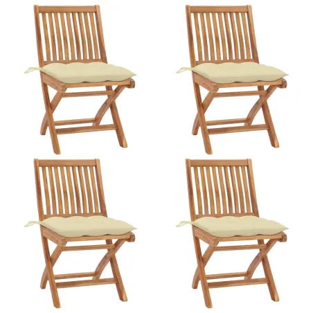 Chaises pliables de jardin avec coussins lot de 4 Teck solide