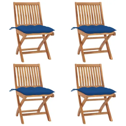 Chaises pliables de jardin avec coussins lot de 4 Teck solide