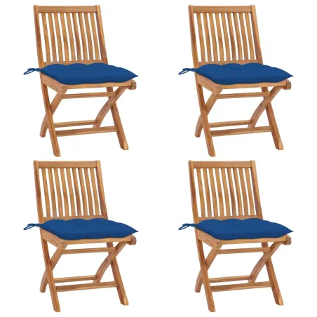 Chaises pliables de jardin avec coussins lot de 4 Teck solide