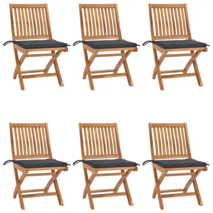 Chaises pliables de jardin avec coussins lot de 6 Bois de teck