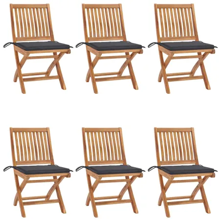 Chaises pliables de jardin avec coussins lot de 6 Bois de teck