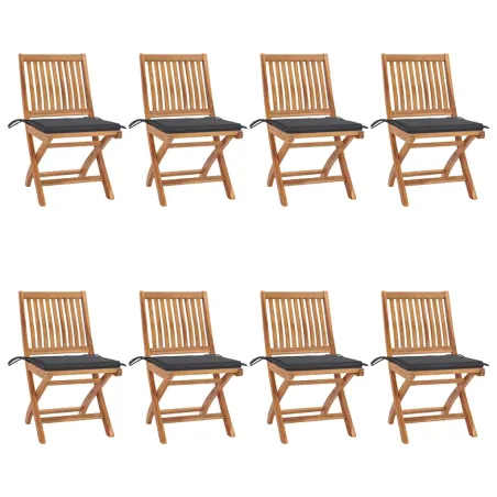Chaises pliables de jardin avec coussins lot de 8 Teck solide