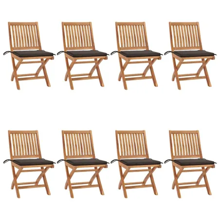 Chaises pliables de jardin avec coussins lot de 8 Teck solide