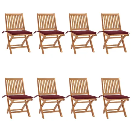 Chaises pliables de jardin avec coussins lot de 8 Teck solide