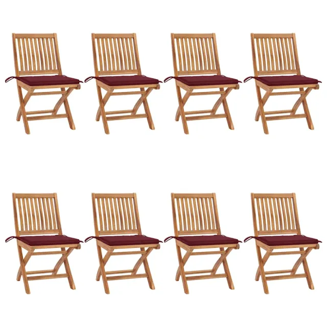 Chaises pliables de jardin avec coussins lot de 8 Teck solide