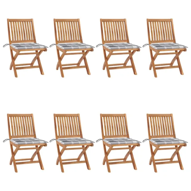 Chaises pliables de jardin avec coussins lot de 8 Teck solide