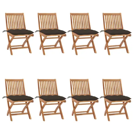 Chaises pliables de jardin avec coussins lot de 8 Teck solide