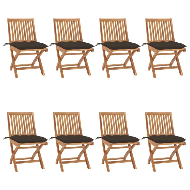 Chaises pliables de jardin avec coussins lot de 8 Teck solide