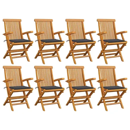 Chaises de jardin avec coussins anthracite lot de 8 Teck massif