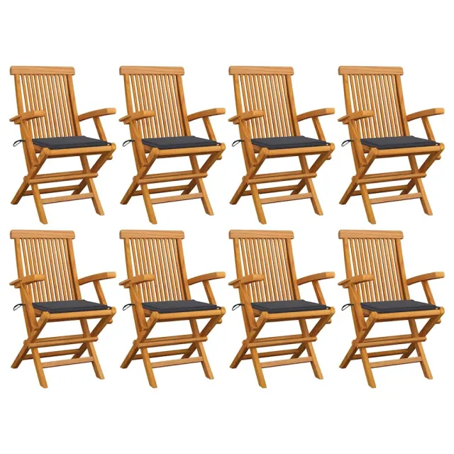 Chaises de jardin avec coussins anthracite lot de 8 Teck massif