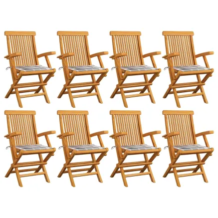 Chaises de jardin et coussins à carreaux gris lot de 8 Teck