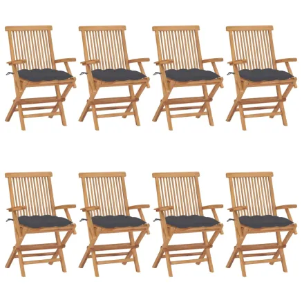 Chaises de jardin avec coussins anthracite lot de 8 Teck massif