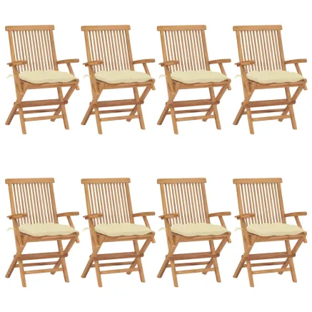 Chaises de jardin et coussins blanc crème lot de 8 Teck massif