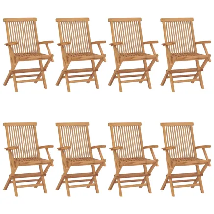 Chaises de jardin avec coussins vert lot de 8 Bois teck massif 2