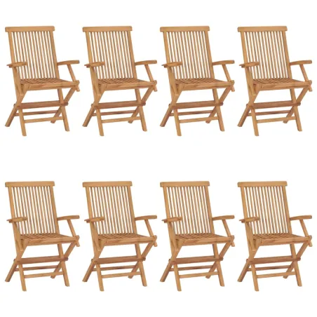 Chaises de jardin avec coussins taupe lot de 8 Bois teck massif