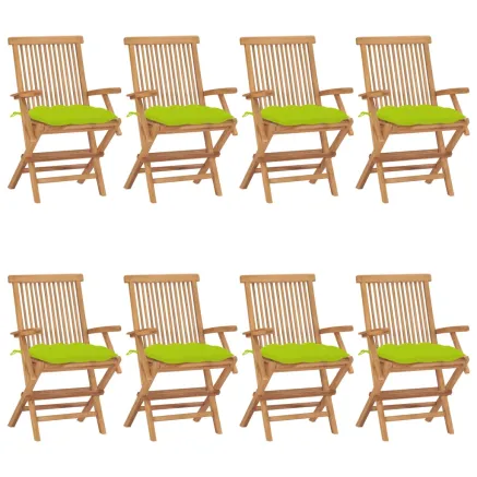 Chaises de jardin avec coussins vert vif lot de 8 Teck massif