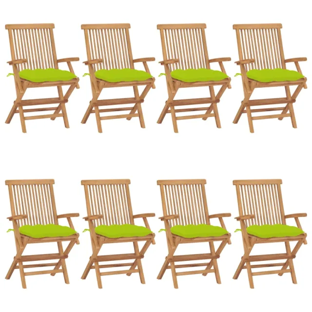 Chaises de jardin avec coussins vert vif lot de 8 Teck massif