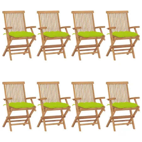 Chaises de jardin avec coussins vert vif lot de 8 Teck massif