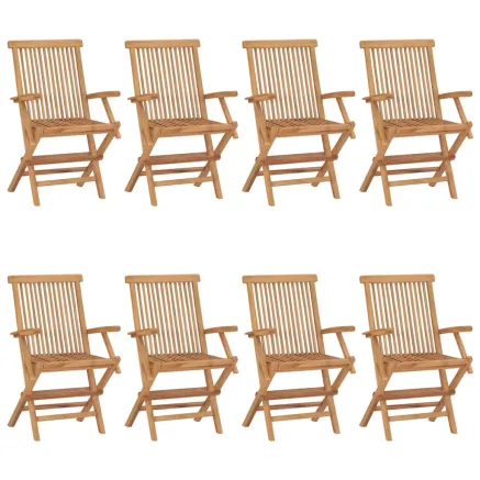 Chaises de jardin avec coussins vert vif lot de 8 Teck massif 2
