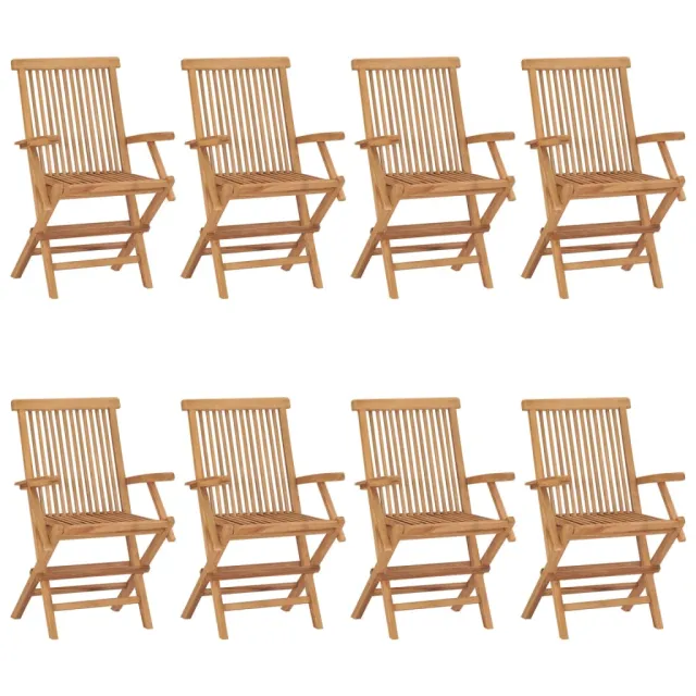 Chaises de jardin avec coussins vert vif lot de 8 Teck massif