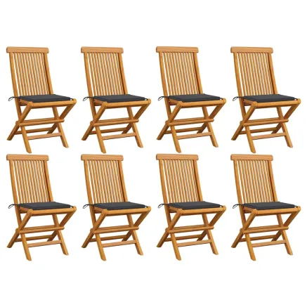 Chaises de jardin avec coussins anthracite lot de 8 Teck massif
