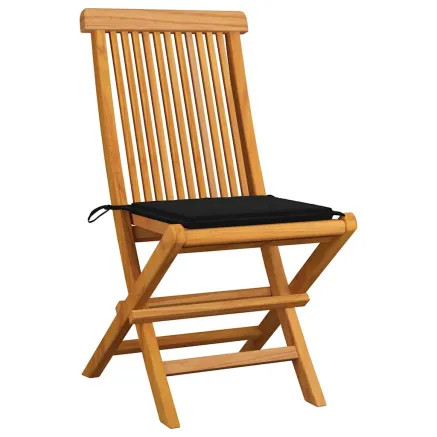 Chaises de jardin et coussins noir lot de 8 Bois de teck massif 2
