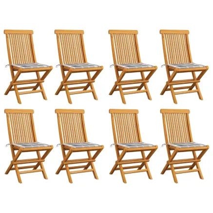 Chaises de jardin et coussins à carreaux gris lot de 8 Teck