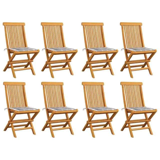Chaises de jardin et coussins à carreaux gris lot de 8 Teck