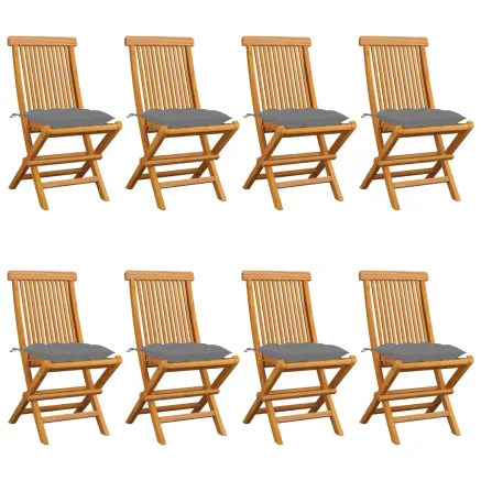 Chaises de jardin et coussins gris lot de 8 Bois de teck massif