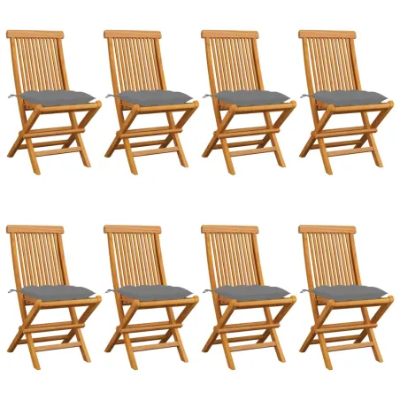 Chaises de jardin et coussins gris lot de 8 Bois de teck massif