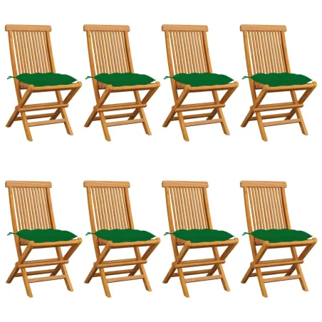 Chaises de jardin et coussins vert lot de 8 Bois de teck massif